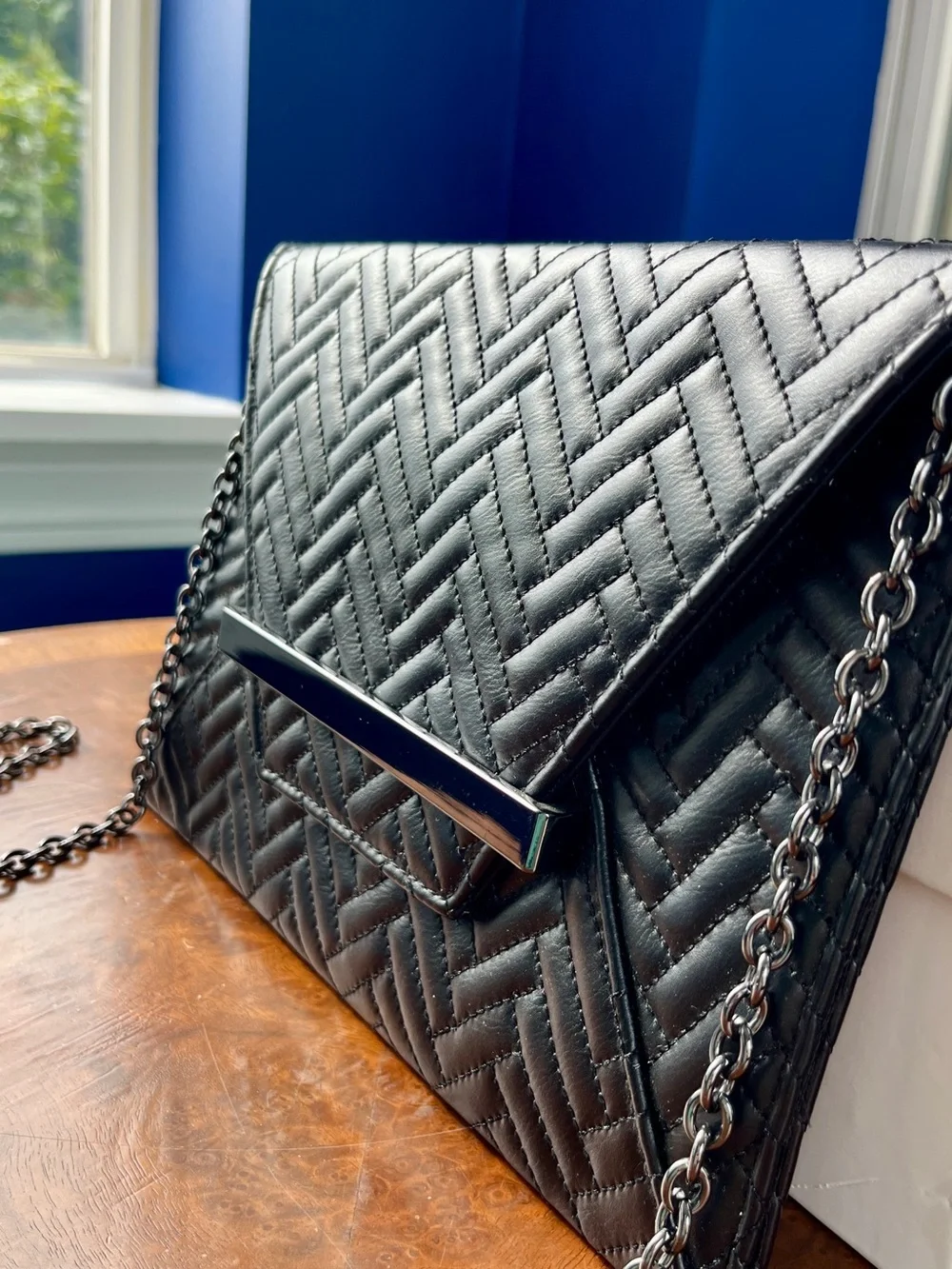 Mossimo Quilted Envelope Clutch with Detachable Chain Strap - Black & Gunmetal